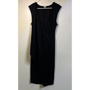 A New Day Wrap Dress Women's Size XL Black Tulip Sleeveless Midi Vneck Modal